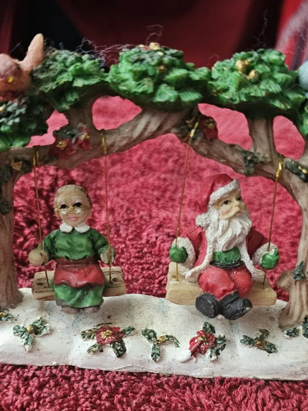 Santa Claus and Mrs. Claus Swinging - Christmas Holiday Figurine - Preowned